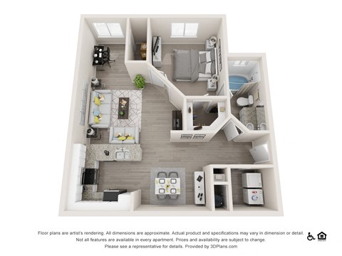 Floor plan for 1 bed, 1 bath, 847 sqft